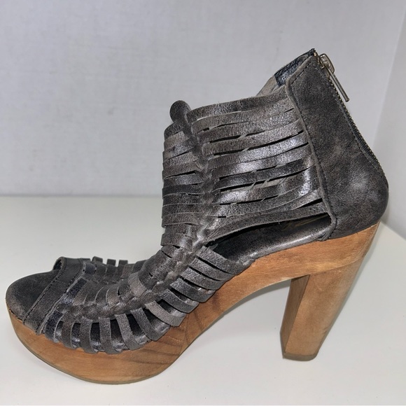 Sbicca Yani Huarache Charcoal Leather Zip Platform Chunky Block Heel Sandal - Picture 5 of 11